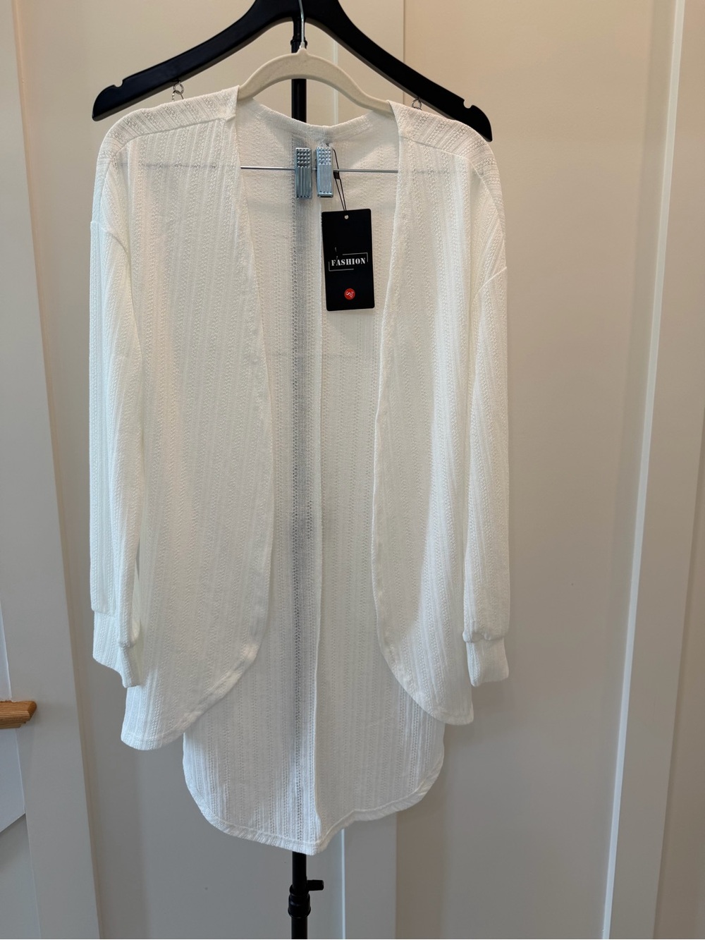 Fashion White Small Open-Front Women's Sweater Cardigan #396